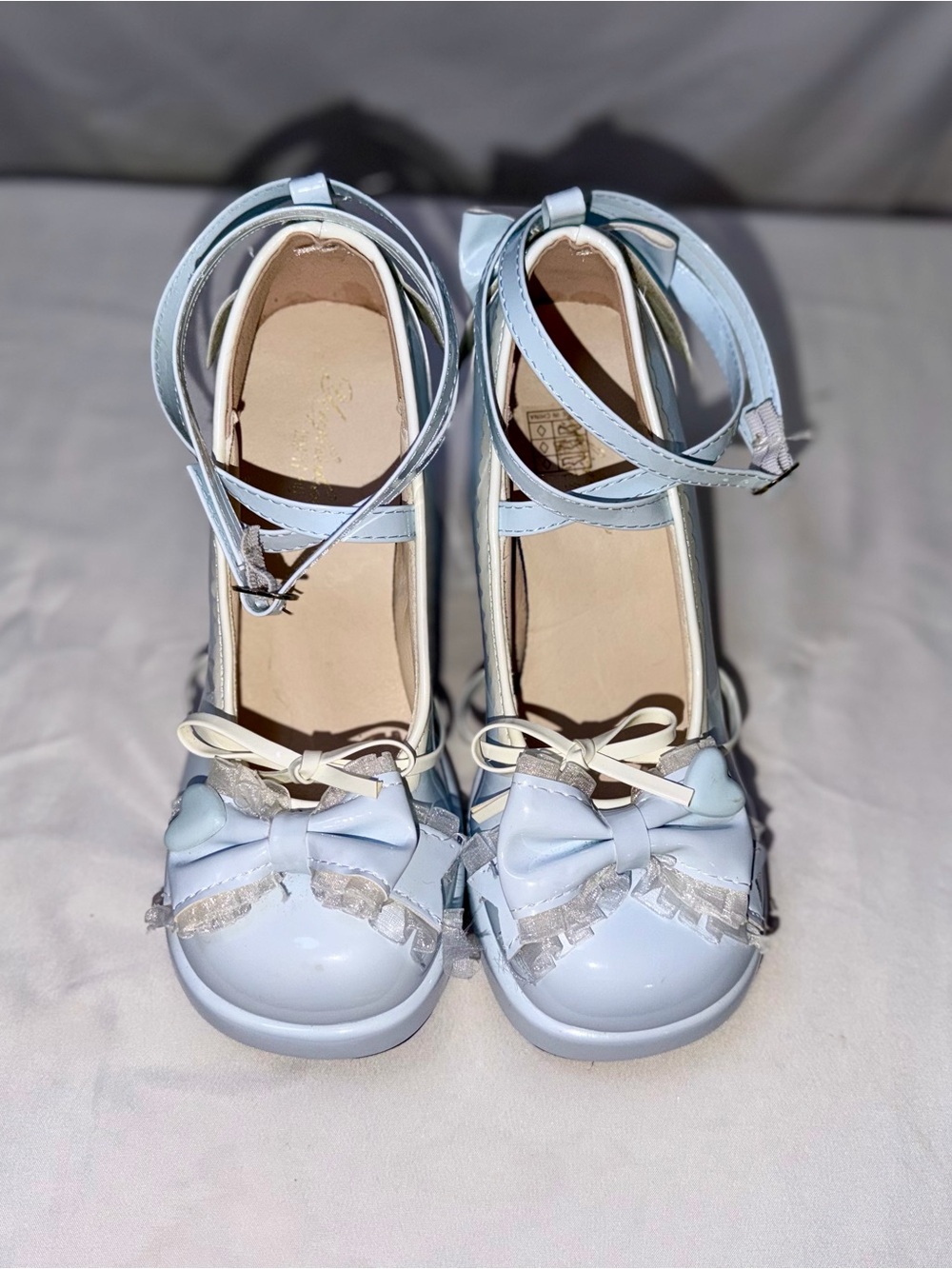 Pastel Blue Bow-Accent Ankle-Strap Heels for Women